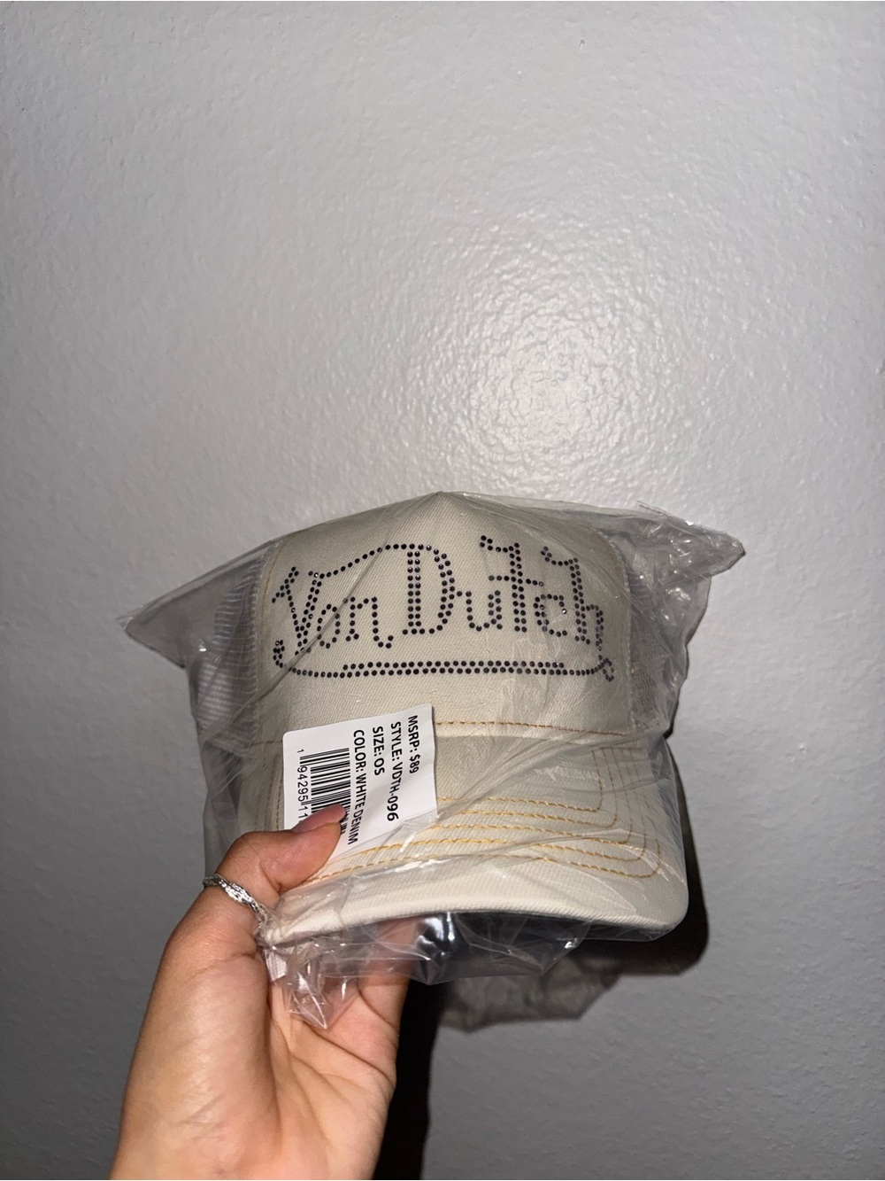 Von Dutch Ivory Rhinestone Logo Cap